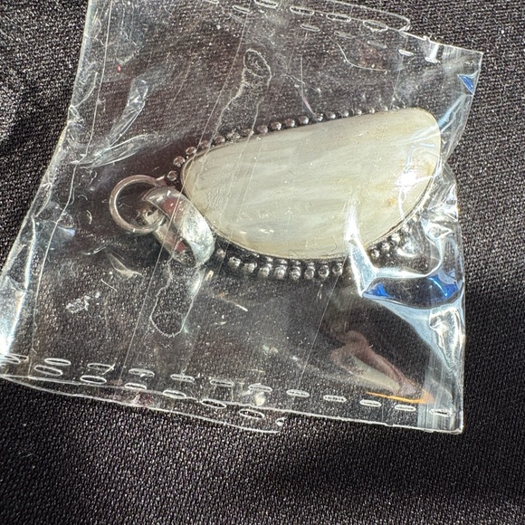 Cream Stone Pendant with Silver Accents - Picture 3 of 4